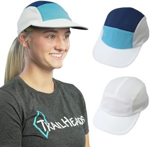 TrailHeads Summer Running Hat for Women with Soft Foam Brim & Reflective Trim – Quick Drying Cap with 5 Panel Design for Outdoors Navy-White-Blue & White 2 Pack