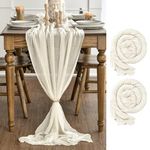 Artoid Mode Boho Beige Gauze Wedding 2 Packs Cheesecloth 90x300 cm Table Runner, Bridal Fabric Kitchen Dining Holiday Table Decor for Home Party