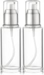 VitalUp 1.7 Oz 50ml Refillable Luxury Clear Glass Lotion Travel Pump Bottle with Silver Cap for Cosmetics, Lotion, Body Cream, Sanitizers, Cream, Foundation (Pack of 2)