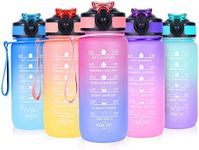 SUPPRUI Water Bottles with Straw,600ml Kids Water Bottle with time markings,Motivational Drink Bottles Leakproof and BPA-free (Pink)