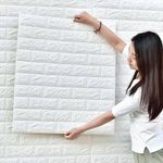 STL Brick Wallpaper - Self Adhesive PE Foam Brick Design 3D Wall Stickers/DIY Wallpaper for Home Hotel Living Room Bedroom & Café (70 x 77cm, Appx. 5.8Sq Feet) White - Pack of 3