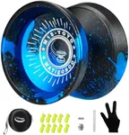 WATIEOBOO Yoyo M18 Responsive Yoyo for Kids 8-12,Professional Unresponsive Yoyo for Adults Pro Metal Trick Yoyo with Yo Yo Bearing Kit 10 Strings, Case & Gloves(M18-Black&Blue)
