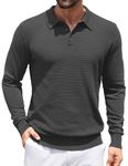 COOFANDY Men's Long Sleeve Polo Shirts Knit Golf Dress Polo Sweater Muscle Slim Fit Collared T Shirt Dark Gray