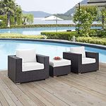 BRISHI 5 Pieces Patio Furniture Set Outdoor Sofa and Ottoman Set with Cushions & Center Table || Balcony Sofa || Wicker Rattan Garden Sofa Set (Brown + Blue) (Black + White)