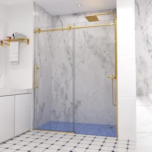 56-60" W x 74" H Frameless Shower Door,Royal Guard Single Sliding Shower Door with Soft Close System,5/16" (8mm) Clear Tempered Glass, Brushed Gold