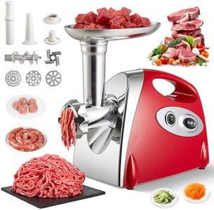 Warmiehomy Meat Grinder Electric, 2800W Meat Mincer with 3 Stainless Steel Grinding Plates, Vegetable Food Mincer Machine, Household Sausage Meat Patty Maker, Reverse Function, Plastic Housing(Red)