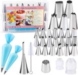 Fyvadio Piping Bags and Tips Set, Cakes Decorating Kit Supplies with 2 Reusable Pastry Bags, 25 Frosting Tips (5Big), 2 Couplers, Grass Tip, Puffs Tip, Brush, Cake Decorating Tools for Cookie Icing