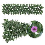 Expanding Garden Trellis Panels Expandable Garden Fence Screening with Flower | Expandable Fence Privacy Screen | Faux Ivy Privacy Screen | Garden Greenery | Balcony - 200x30cm (Purple Flower)