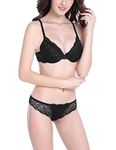 Bluewhalebaby Sexy Push Up Bras Set Transparent Underwear Lingerie Lace Bra & Matching Knicker for Women Black UK Size 36C = Asian Tag Size 38C