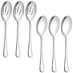 6PCS Stainless Steel Serving Spoons Set,Includes 3 Serving Spoons and 3 Slotted Spoons,Dessert Spoons Advanced Performance Skimmer,Large Serving Spoons for Buffet, Party, Banquet, Kitchen (Silver 01)