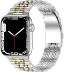 Anlinser Metal Strap Compatible with Apple Watch Straps 46mm 45mm 44mm 42mm 41mm 40mm 38mm, Adjustable Stainless Steel Band for iWatch Ultra 2 Series 10/9/8/7/6/5/3,SE (42/41/40/38, Silver Gold)