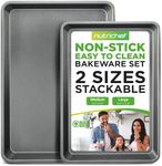 NutriChef 2-Piece Nonstick Cookie Sheet Baking Pan Set - Heavy Duty Bake Trays w/Smooth Non-Stick Coating PFOA, PFOS, & PTFE Free, 15" x 11" & 13" x 9" - Dishwasher Safe, Gray