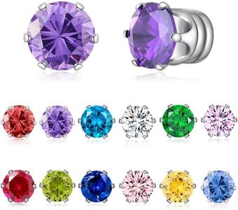 Spiritlele 12 Pairs Birthstone Magnetic Earrings Set Cubic Zirconia Clip on Non Piercing Fake Stud Earrings Birthday Gifts Unisex (Circle)