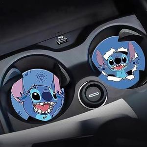 Car Cup Holder Coaster,Car Coasters Cute Car Cup Holder Anti Slip Insert Coaster Auto Cup Holder Car Interior Accessories for Women Men Suitable for Most Cars Gifts - 2PCS (Stitch Car Cup Coaster)