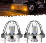 Partsam 2Pcs Glass Watermelon Lights [Patent Pending] Clear Lens Amber LED Side Marker Turn Signal Lights with Bezel Replacement for Kenworth Peterbilt Freightliner Trucks