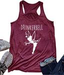 FAYALEQ Drinkerbell Fairy Tank Tops Women Funny Drinking Shirt Casual Letter Printed Graphic Tees, Burgundy, Medium