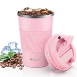 Aolieh Travel Mug, Insulated Coffee Cup,Double Walled Travel Mug Vacuum Insulation Stainless Steel with Leakproof Lid Eco-Friendly Reusable Cup for Coffee,Tea and Beer(380ML,Pink)