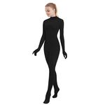 SUPRNOWA Mock Turtleneck Full Body Unitard Elastane Spandex Long Sleeve High Neck One Piece Bodysuit Unisex (M, Black Footed with Hand)