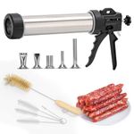 Jillmo Jerky Gun, Stainless Steel Jerky Maker, Jerky Gun Kit with 5 Stainless Steel Nozzles and 5 Cleaning Brushes