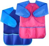 2 Pack Kids Art Smock Kids Waterproof Painting Apron Children's Artist Apron with Long Sleeve and 3 Pockets for Age 5-8 Years (Blue+Pink)