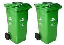 Nilkamal Plastic 120 Ltr Manual-Lift Wheel Garbage Dustbin (Pack Of 2, Green & Green)