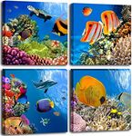 Bathroom Canvas Wall Art Sea Turtle Wall Decor for Living Room Colorful Fish Coral Dolphin Ocean Theme Underwater World Pictures for Bedroom Navy Seascape Artwork Framed Nautical Wall Decor