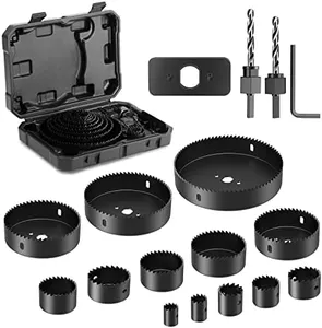 HYCHIKA Hole Saw Set with Case, 19 Pieces Hole Saw Bit with 3/4-5inch Saw Blades, 2 Mandrels,2 Drill Bits,1 Installation Plate,1 Hex Key, Hole Saw Kit for Soft Wood, Plywood, Drywall, PVC