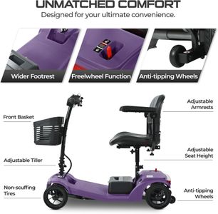 Discover Mobility Pilot 2026 Portable Mobility Scooter, 4mph, 136kg, Purple