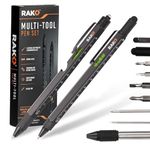 RAK Multitool Pen 2-Pack - Multi-Tool Pens with LED Light, Flathead & Phillips Screwdrivers, Level, Ruler, Bottle Opener, and Stylus. Gift-Ready Box with Ink Refills & Batteries. Great for EDC.