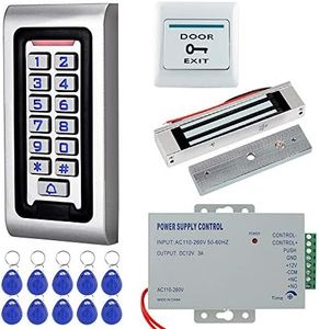 HFeng Door Access Control System Kit IP68 RFID Keypad Waterproof Outdoor + 180KG/320lbs Electromagnetic Electric Magnetic Lock + DC12V 3A Power Supply + 10pcs Keyfobs Tags Door Entry System