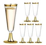 Jodsen 6 Pcs Champagne Flutes Set,Champagne Glasses,Reusable PVC Unbreakable Acrylic Wine Glasses,Stackable Stemware with Gold Rim,Clear Shatterproof Glasses