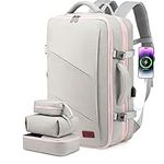 LOVEVOOK Travel Backpack Men Women Cabin Size, Large Carry on Backpack 40L Expandable, Flight Approved Hand Luggage Backpack, Anti-theft Laptop Rucksack 17 Inch, Weekender Bag,LightGray Pink