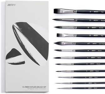 ARTIFY 12 pcs Watercolor Paint Brushes Premium Nylon Hair Paint Brushes for Oil Painting Acrylic Painting for Kids and Adults, Beginner and Artist, Figger Round Flat Cat's Tongue Shape, Black