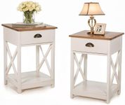 PHI VILLA End Table Living Room Set of 2 - Farmhouse Bedroom Nightstands Small Bedside Table, Ivory White Side Table