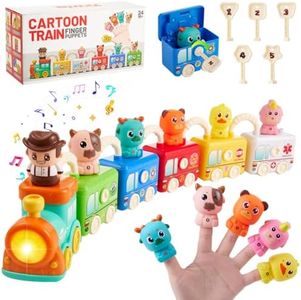 Gleamkid Montessori Toys Train Set for Toddlers 2-4 Year Old,Matching & Sorting Learning Train Set with Music & Light Including 6 Finger Puppets,Keys,Christmas Birthday Gifts for Baby Girls Boys 2+