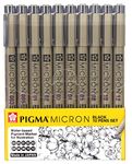 Sakura Pigma Micron fineliner pen 10 piece black ink colour drawing set