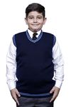 KIRONIKNIT School Uniform Sleeveless Sweater - Daffodil (32, Navy Blue - Sky Lining)