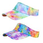 Rbenxia 2 Pieces of Adjustable Sport Visors Sun Visor Hats Cap Visors for Women and Men (Gradient Green and Gradient Rainbow)