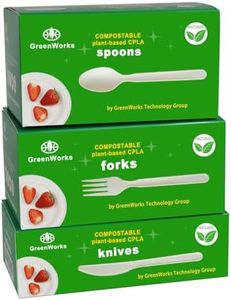 GreenWorks 300 Count 7" Heavy-duty Compostable Cutlery Set,100 Forks 100 Spoons 100 Knives,BPI Certified Large t Disposable Bio-based Cutlery