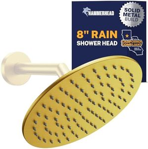 HammerHead Showers Solid Metal Round 8 Inch Rainfall Shower Head, High Flow Shower Head Optimized for Pressure, Brushed Gold, 1.75 GPM
