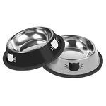 Serentive 2Pcs Cat Bowls Non-Slip Stainless Steel Small Cat Food Bowls Unbreakable Thicken Cat Feeder 7 Oz Cat Dishes Suitable for Indoor Small Pets Removable Rubber Base Easily Clean Lovely Color