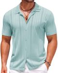 COOFANDY Knit Crochet Polo Shirts for Men Button Up Short Sleeve Vintage Polo Shirts Casual Summer Golf Shirts Light Green