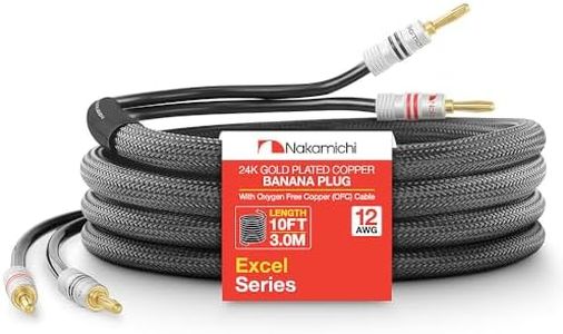 Nakamichi Excel Series 24k Gold Plated Banana Plug with (10 Feet) 12AWG Speaker Cable Wire 99.9% Oxygen-Free Copper (OFC) Heavy Duty Braided for Amplifier Hi-Fi Home Theatre - Black (10ft/3.0m)