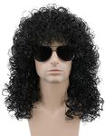 Karlery Adult Men Long Curly Black 70s 80s Rocker Wig Halloween Costume Party Cosplay Wig