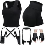 Jiuguva 5 Pcs Halloween Thigh Holsters Costume Includes Black Racerback Sleeveless Crop Tank Tops Running Shirt Spandex Shorts for Women Half Finger Driving Gloves Drop Leg Gun Holster Drop Leg Pouch