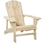 Outsunny Wood Adirondack Chair, Outdoor Patio Chair with Slatted Design for Deck, Garden, Backyard, Fire Pit, Natural