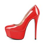 Eldof Womens High Heel Platform Pumps Round Toe Sky High Stilettoes 6" Party Dress Platform, Patent Red, 13