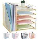 LEKETREE Desk Organizers and Accessories, 5-Tier Paper Letter Tray Organizer with File Holder, Office Supplies for Women, Desk Accessories & Workspace Organizers (Gold)