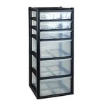 CrazyGadget® Extra Large 6 Drawer Tower Storage Draw Plastic School Office Home Organiser Unit Set Black - Made In UK