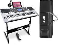 Pyle 61 Keys Electric Keyboard Piano, Kids Music Digital Piano Keyboard with Stand for Beginners, Adult Electronic Keyboards, Portable Musical Karaoke Instrument w/ Sustain Pedal/Case/Headphones